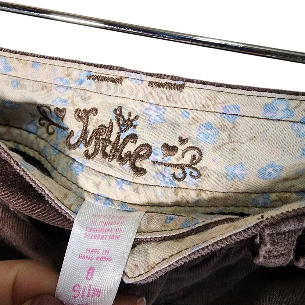 Justice Corduroy‎ Sparkle Heart Flair Pants Brown Size 8 Slim Girls